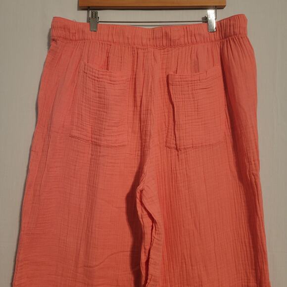 LOFT women's XL pink 100% cotton lightweight gauzy wide leg pull-on pants - Picture 5 of 6